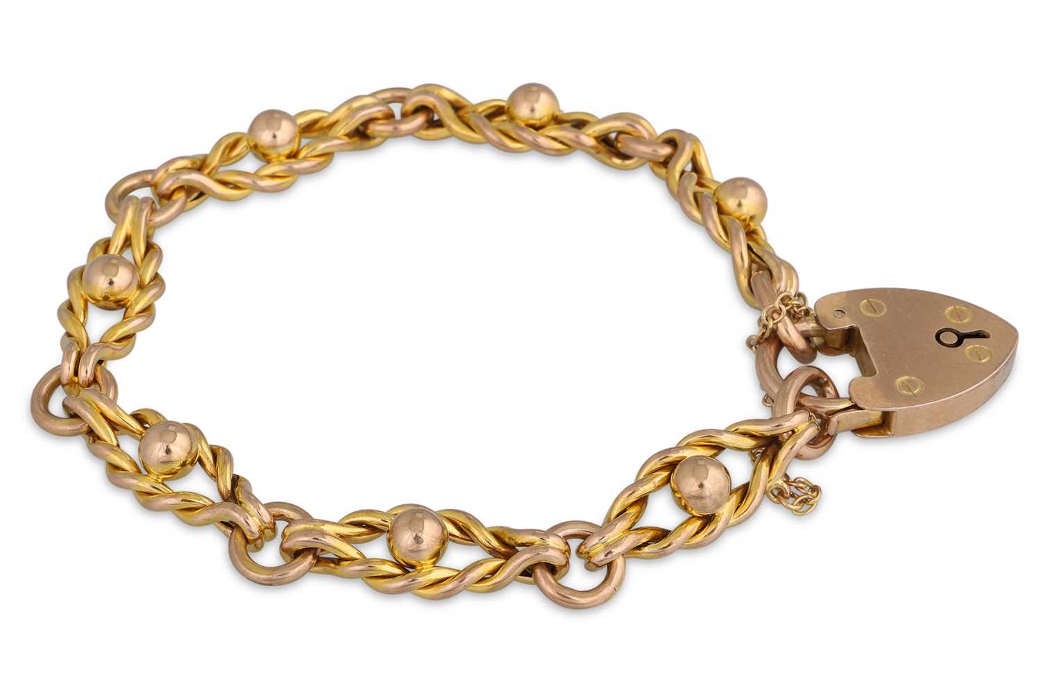 Lot 21 - A 9CT GOLD GATE BRACELET, rope detail to...