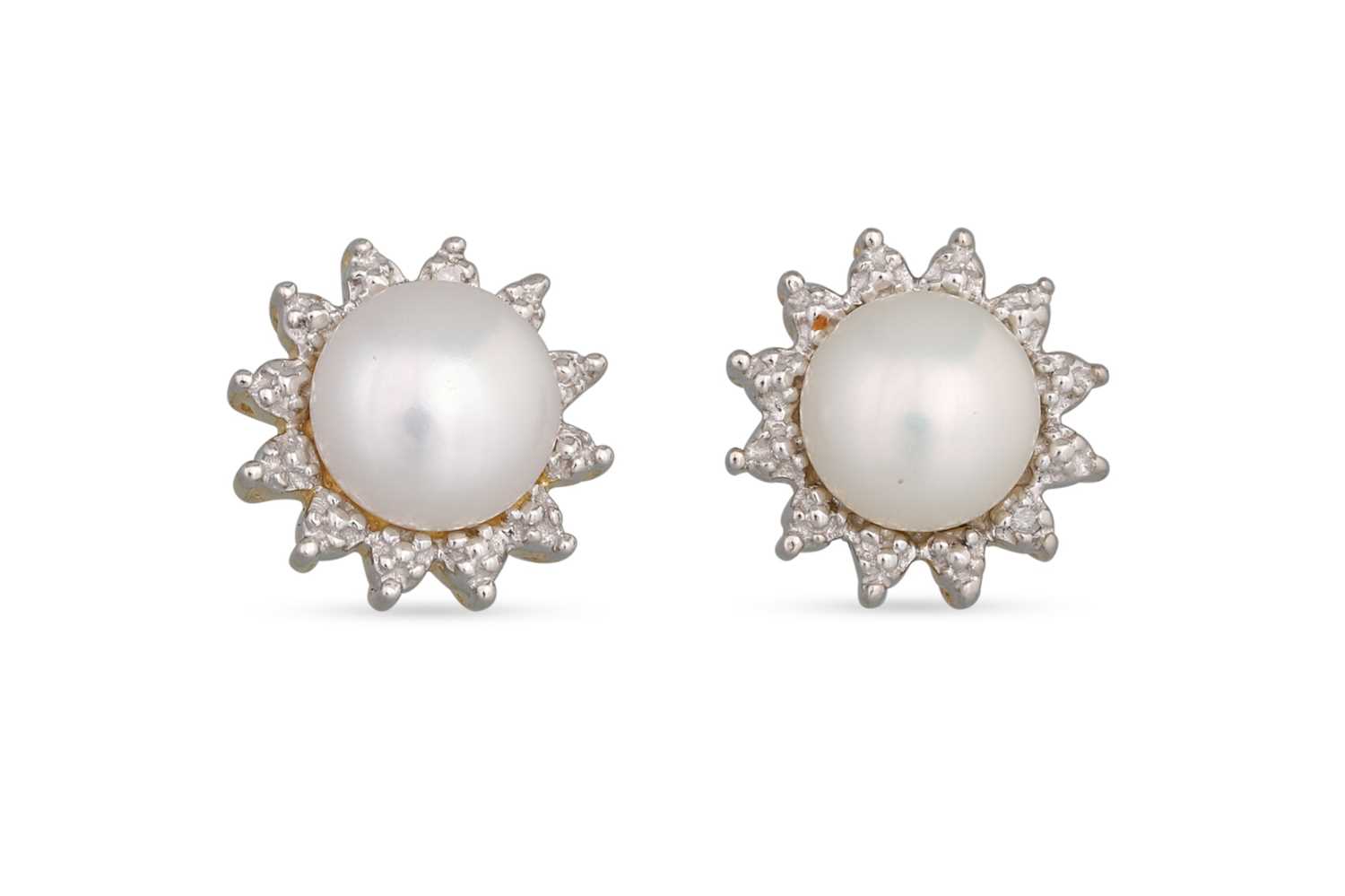 Lot 29 - A PAIR OF PEARL AND DIAMOND EARRINGS, the...