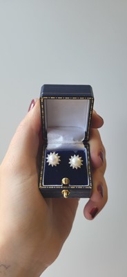 Lot 29 - A PAIR OF PEARL AND DIAMOND EARRINGS, the...
