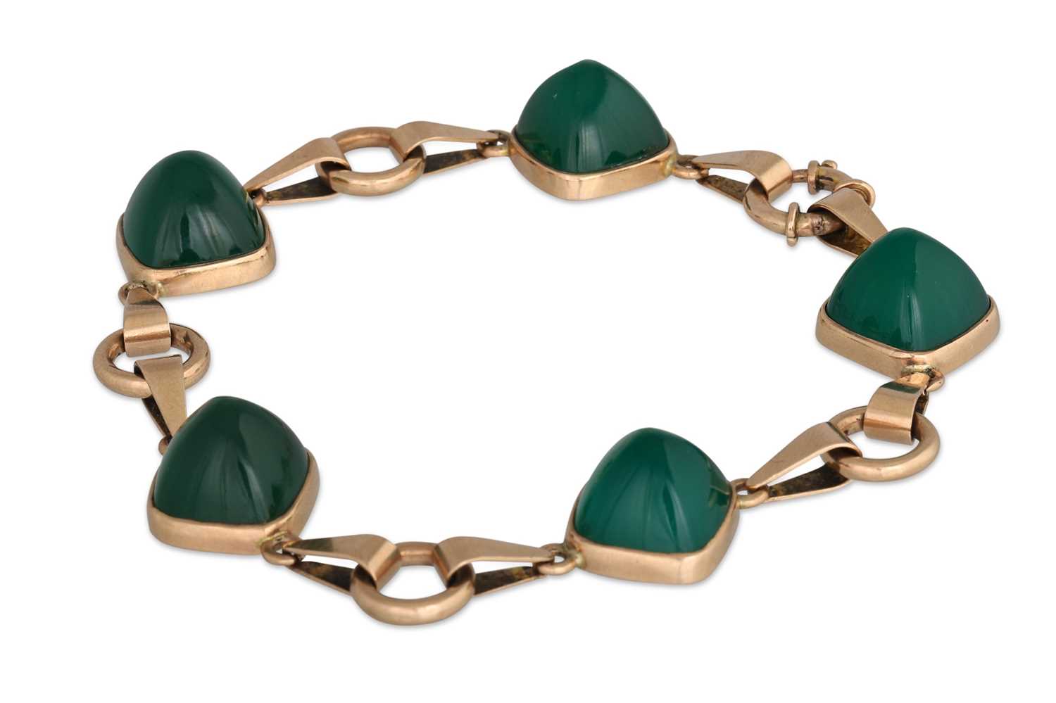 Lot 30 - A 9CT GOLD STONE SET BRACELET, triangular...