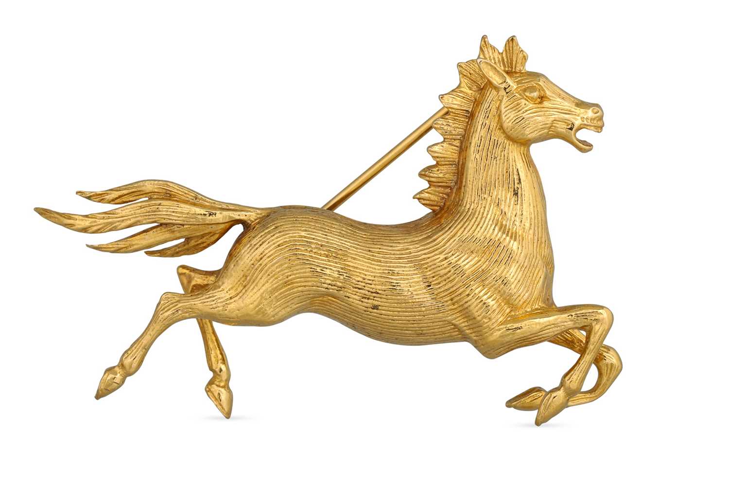 Lot 86 - A 9CT GOLD BROOCH, in the form of a horse,...