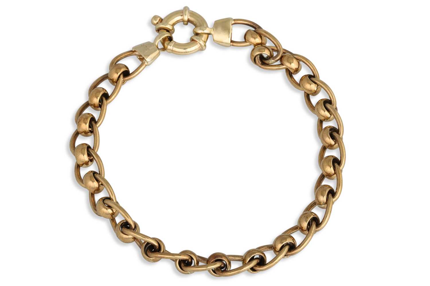 Lot 254 - A 9CT GOLD ROLLER LINK BRACELET, bolt clasp,...