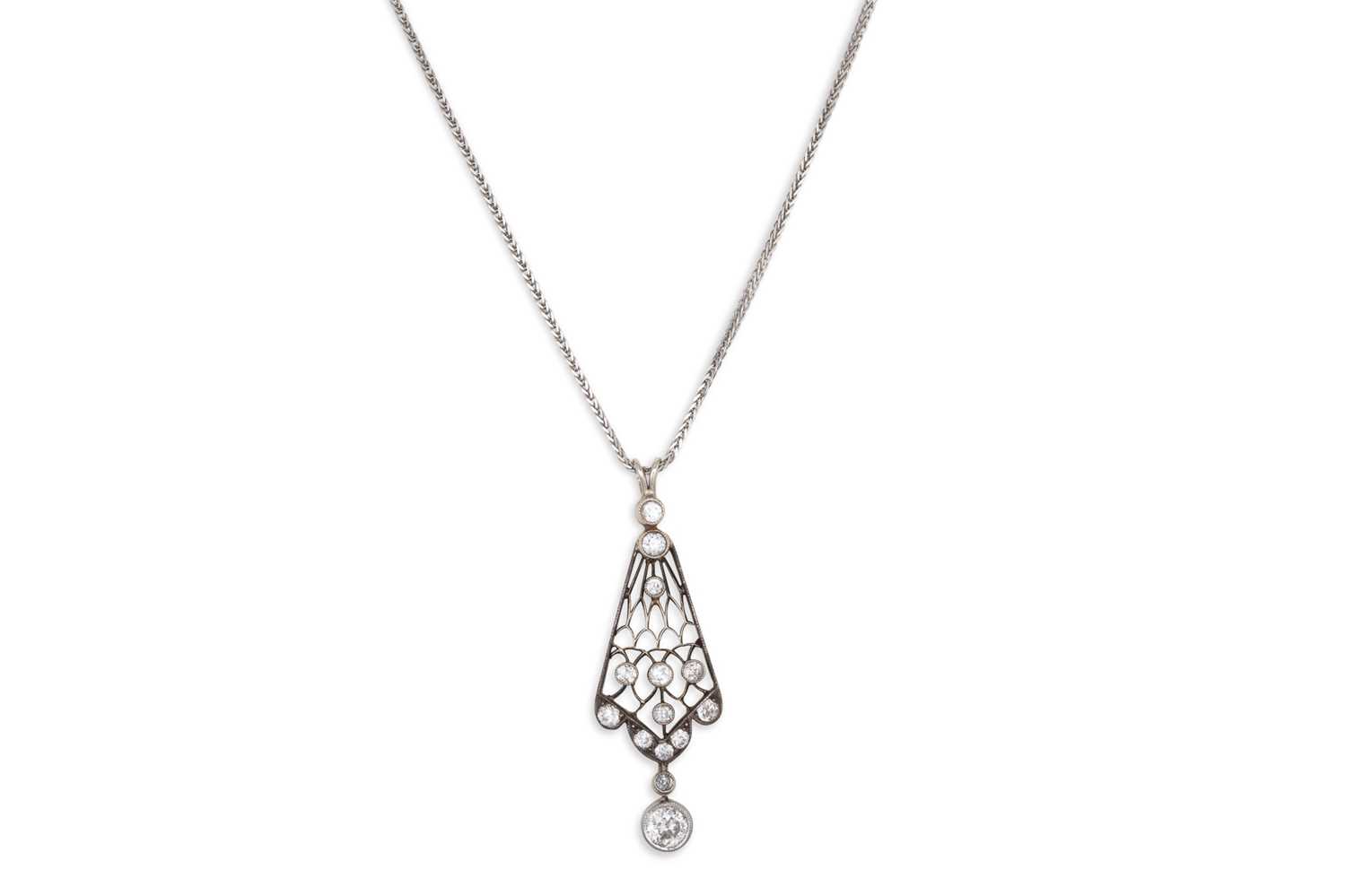 Lot 285 - AN ANTIQUE DIAMOND PENDANT, openwork form,...