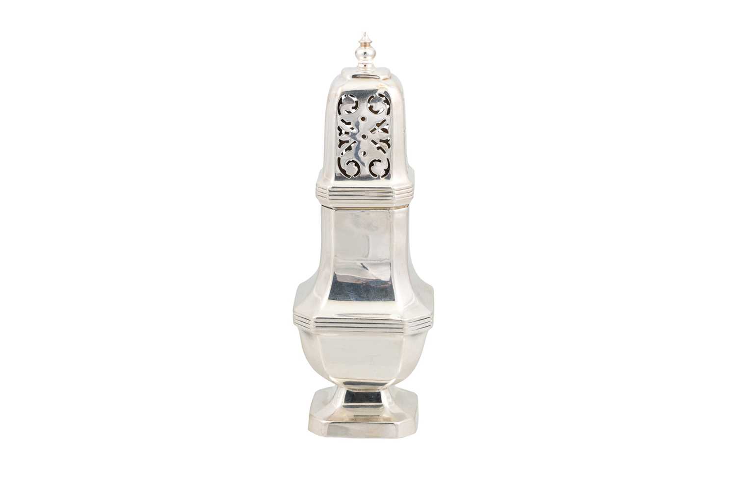 Lot 505 - A LARGE SILVER SUGAR SHAKER, of square...