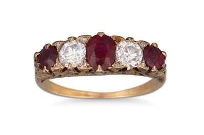 Lot 263 - A LATE VICTORIAN RUBY AND DIAMOND FIVE STONE...