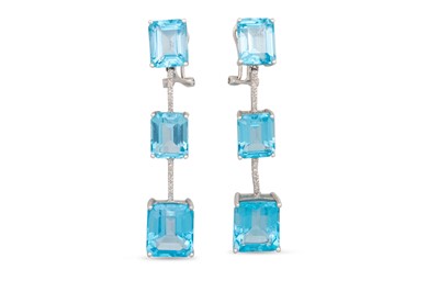Lot 126 - A PAIR OF BLUE TOPAZ AND DIAMOND DROP EARRINGS,...