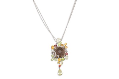 Lot 212 - A MULTI GEM SET PENDANT, smokey quartz,...