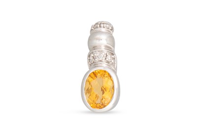 Lot 213 - A CITRINE AND DIAMOND PENDANT, mounted in 9ct...