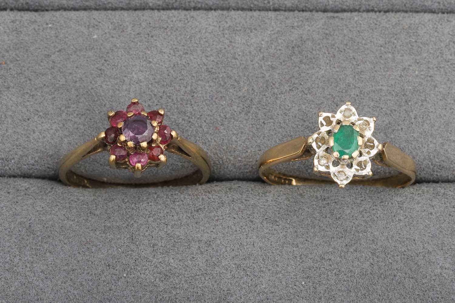 Lot 13 - TWO VINTAGE GEM-SET RINGS, mounted in gold,...