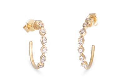 Lot 350 - A PAIR OF 9CT GOLD DIAMOND SET HOOP EARRINGS,...