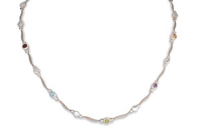 Lot 164 - A 9CT WHITE GOLD NECKLACE, set with amethyst...