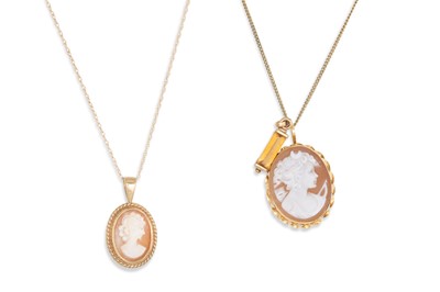 Lot 375 - TWO CAMEOS AND ONE STONE SET PENDANT, gross...