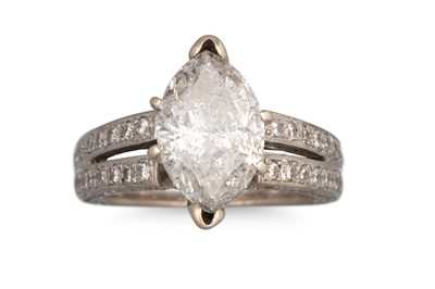 Lot 112 - A DIAMOND SOLITAIRE RING, the marquise cut...