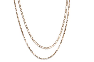 Lot 231 - TWO 9CT YELLOW GOLD FIGARO LINK NECKCHAINS,...