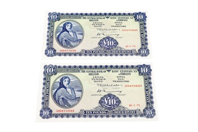 Lot 479 - A PAIR OF LADY LAVERY IRISH £10 BANKNOTES,...