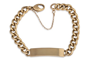 Lot 200 - A 9CT YELLOW GOLD 'ID' CURB LINK BRACELET,...