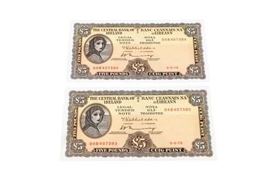 Lot 480 - A SEQUENTIAL PAIR OF LADY LAVERY IRISH £5...