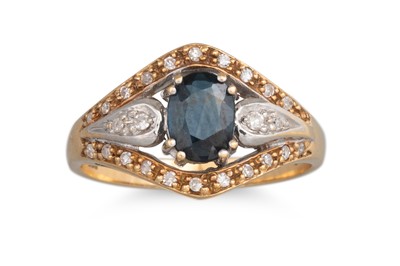 Lot 331 - A SAPPHIRE AND DIAMOND DRESS RING, the oval...
