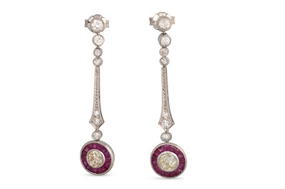 Lot 360 - A PAIR OF ANTIQUE RUBY AND DIAMOND TARGET...