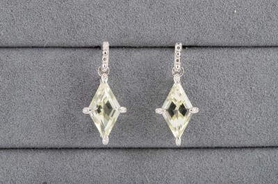 Lot 144 - A PAIR OF YELLOW QUARTZ AND DIAMOND EARRINGS,...