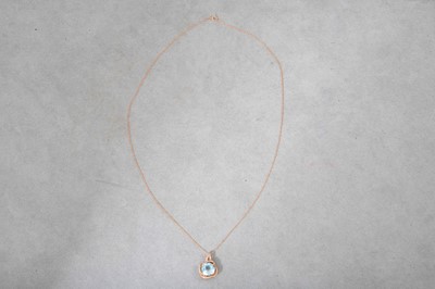 Lot 159 - A BLUE TOPAZ AND DIAMOND PENDANT, cluster form,...