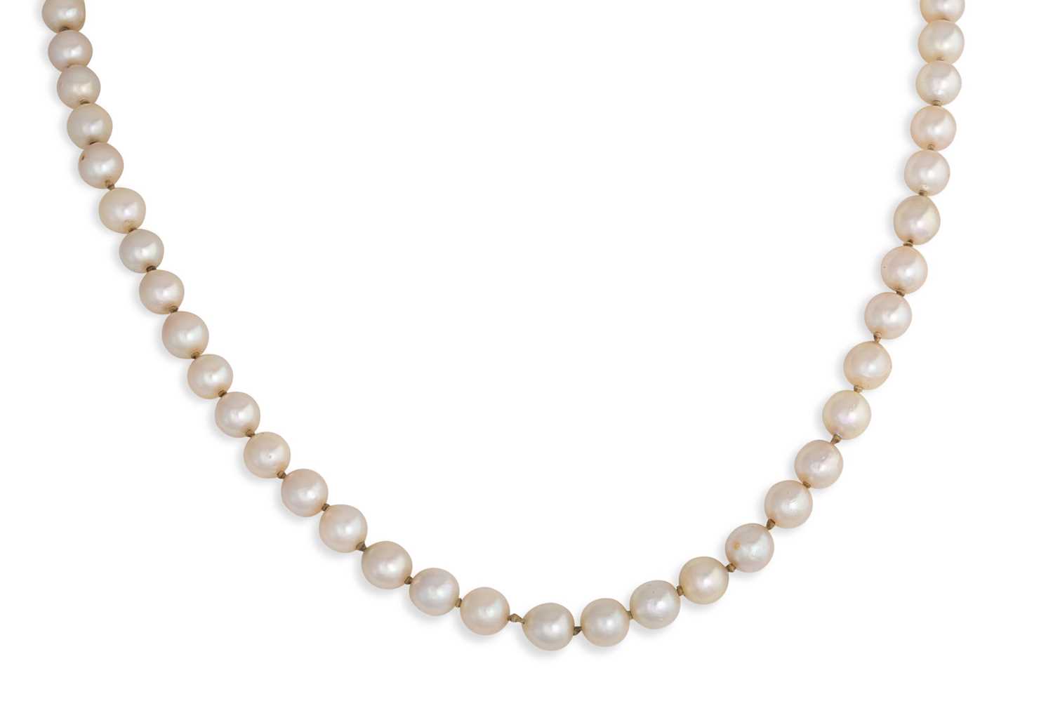 Lot 1 - AN ANTIQUE STRING OF CULTURED PEARLS, to a...