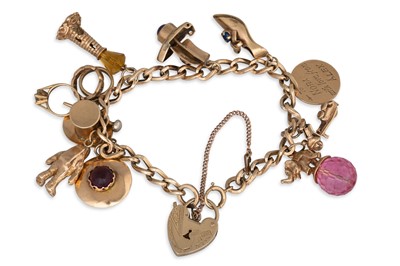 Lot 138 - A 9CT GOLD CHARM BRACELET, the curb link...