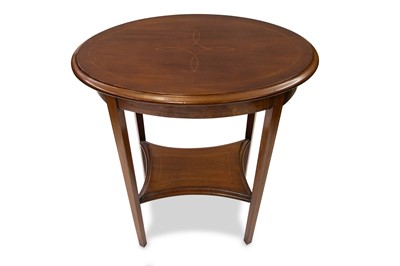 Lot 488 - AN EDWARDIAN OVAL SMALL INLAID MAHOGANY TWO...