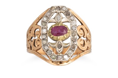 Lot 320 - AN ANTIQUE STYLE CONTINENTAL RUBY AND DIAMOND...