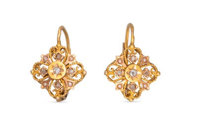Lot 321 - A PAIR OF ANTIQUE FRENCH DIAMOND SET CLUSTER...