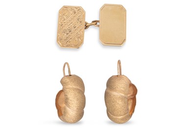 Lot 88 - A PAIR OF VINTAGE 9CT GOLD EARRINGS, together...