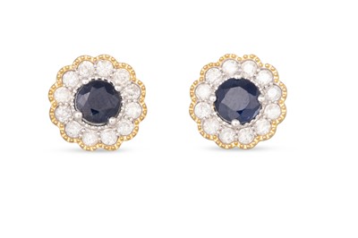 Lot 14 - A PAIR OF SAPPHIRE AND DIAMOND CLUSTER...