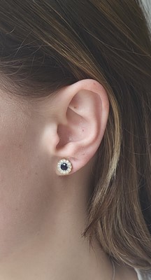 Lot 14 - A PAIR OF SAPPHIRE AND DIAMOND CLUSTER...