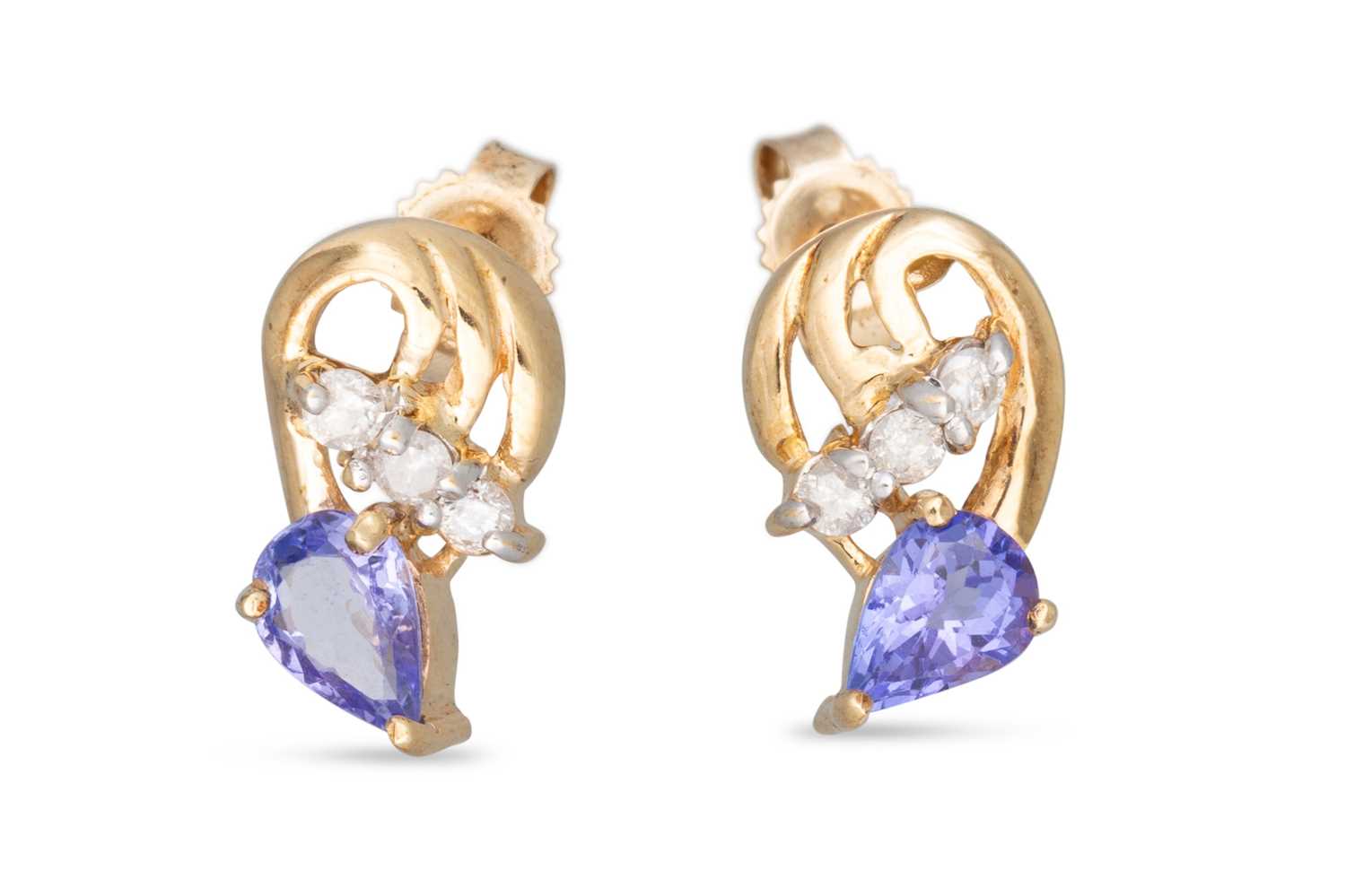 Lot 17 - A PAIR OF TANZANITE AND DIAMOND CLUSTER...