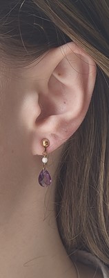 Lot 19 - A PAIR OF AMETHYST DROP EARRINGS, mounted in...