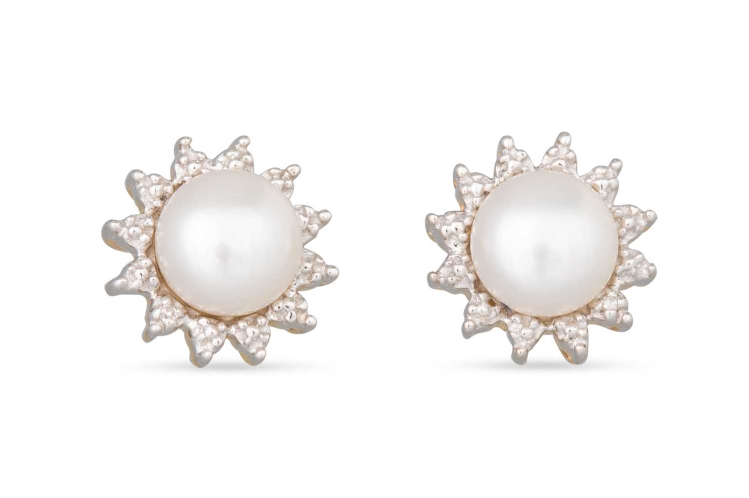 Lot 20 - A PAIR OF DIAMOND AND PEARL EARRINGS, mounted...