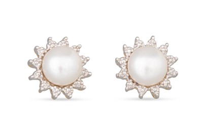 Lot 20 - A PAIR OF DIAMOND AND PEARL EARRINGS, mounted...