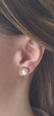 Lot 20 - A PAIR OF DIAMOND AND PEARL EARRINGS, mounted...