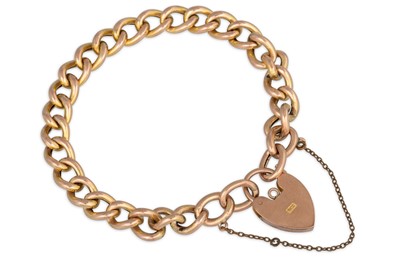 Lot 23 - A 9CT GOLD CURB LINK BRACELET, with padlock...