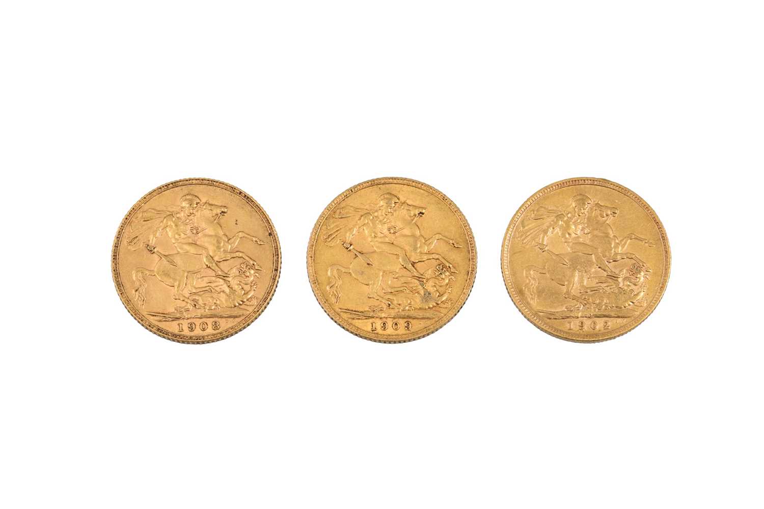 Lot 472 - A SET OF THREE FULL GOLD SOVEREIGN ENGLISH...