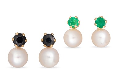 Lot 29 - A PAIR OF PEARL AND SAPPHIRE EARRINGS,...