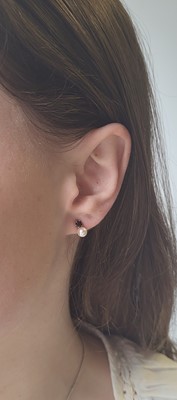 Lot 29 - A PAIR OF PEARL AND SAPPHIRE EARRINGS,...