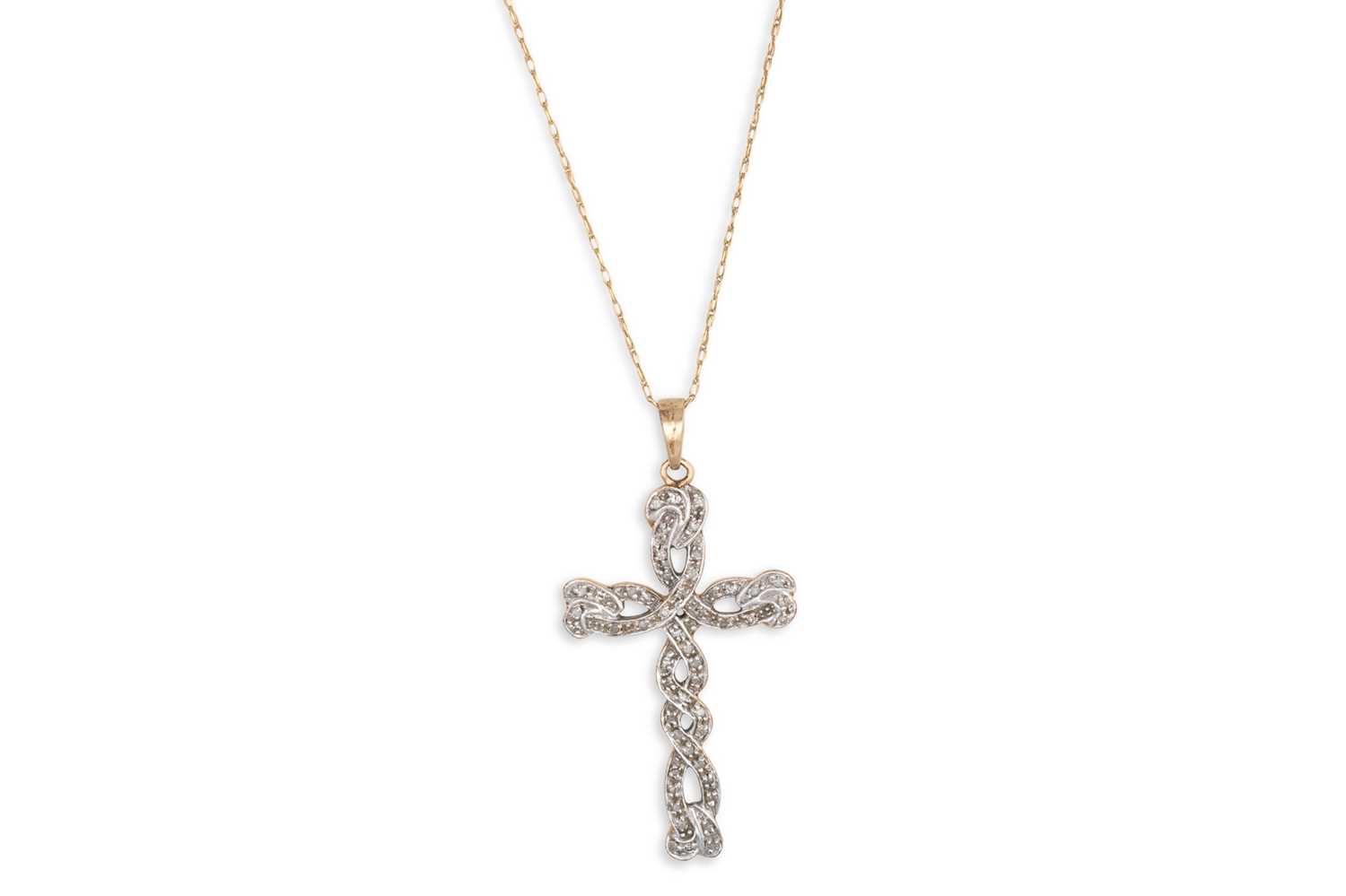 Lot 35 - A 9CT GOLD DIAMOND SET CROSS, to a 9ct yellow...
