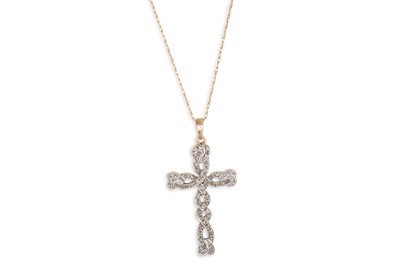 Lot 35 - A 9CT GOLD DIAMOND SET CROSS, to a 9ct yellow...