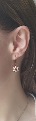 Lot 36 - A PAIR OF OPAL AND RUBY DROP EARRINGS, floral...