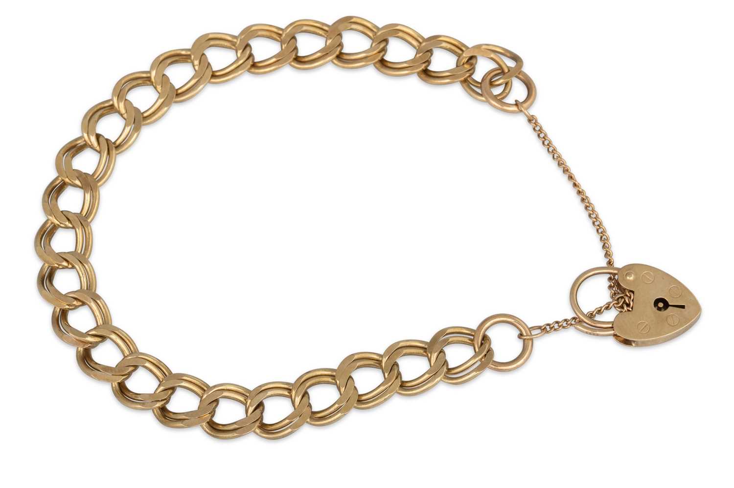 Lot 37 - A 9CT GOLD DOUBLE LINK CURB BRACELET, 15.9 g.