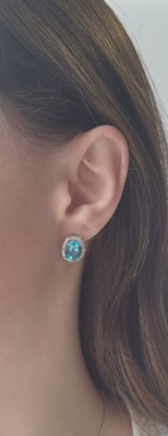 Lot 56 - A PAIR OF DIAMOND AND APATITE CLUSTER EARRINGS,...