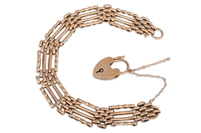 Lot 57 - A 9CT GOLD GATE BRACELET, with padlock clasp,...