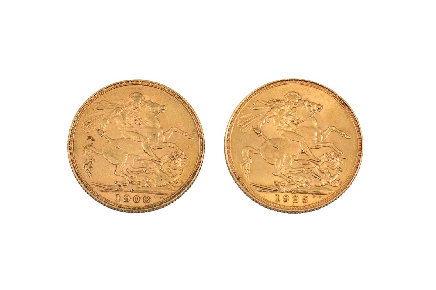 Lot 474 - TWO FULL GOLD SOVEREIGN ENGLISH COINS, George...