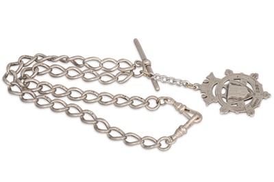 Lot 60 - AN ANTIQUE SILVER CURB LINK ALBERT NECK CHAIN,...